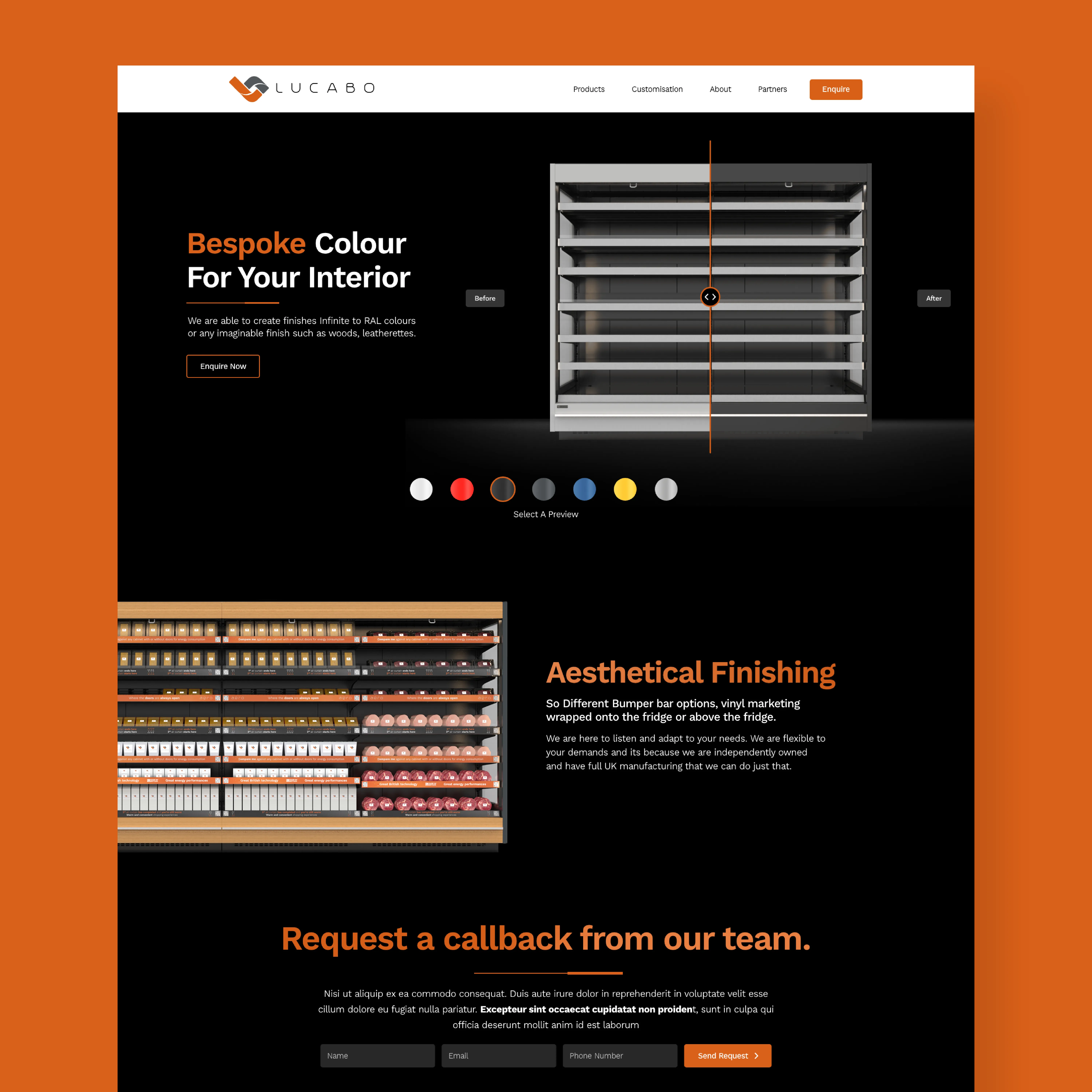 the customizer of a product showcase website