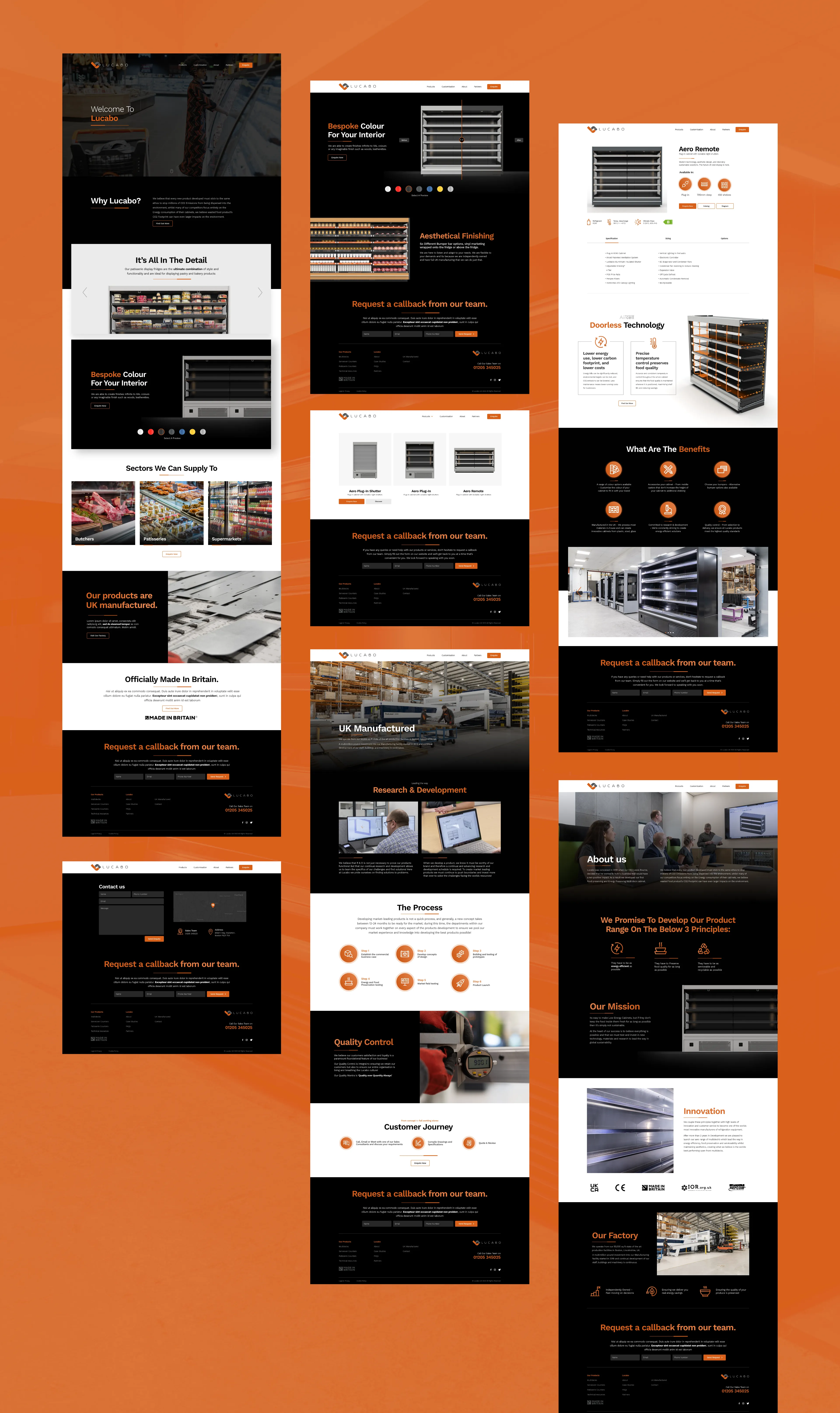 multiple screens of the product showcase website