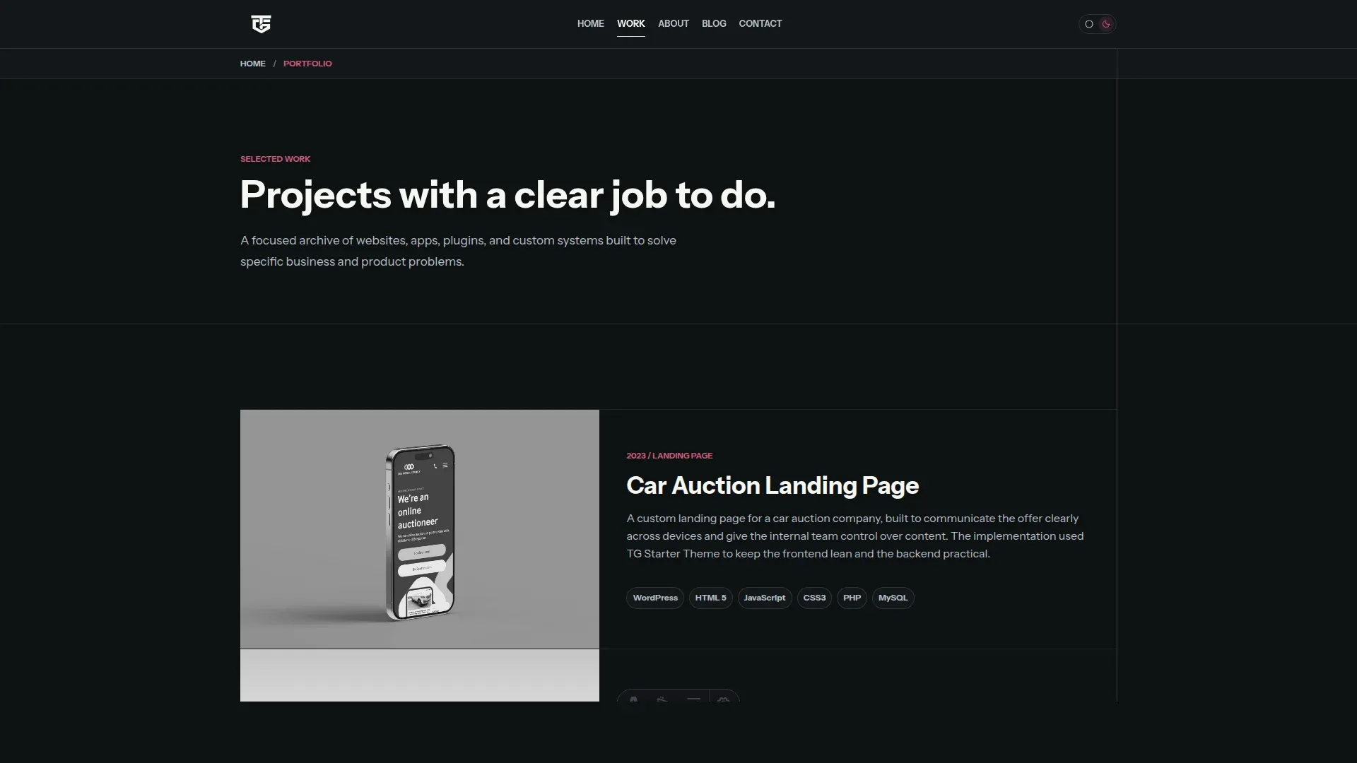 the new Astro portfolio page with a structured project list and tech tags