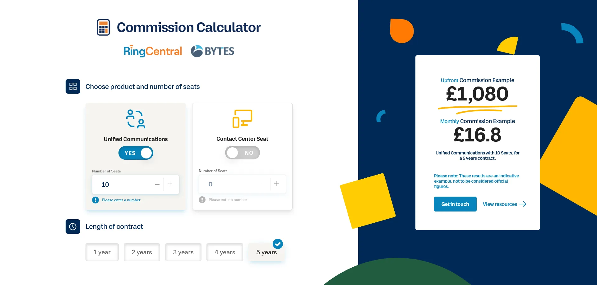 screenshot of the commission calculator web app