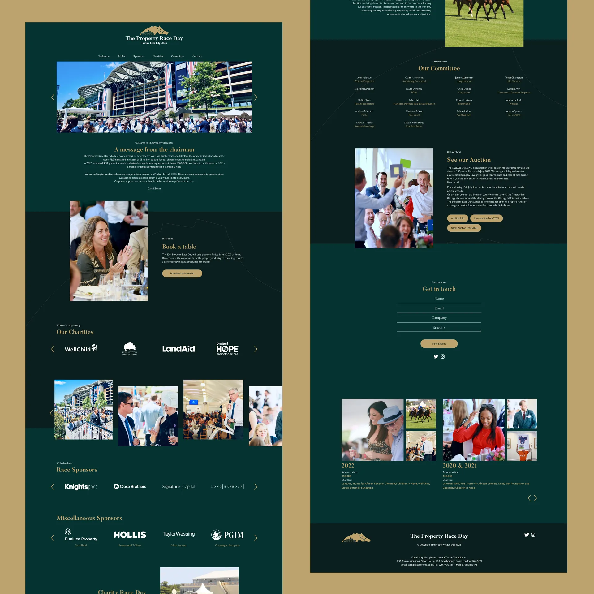 charitable events website full website screenshot