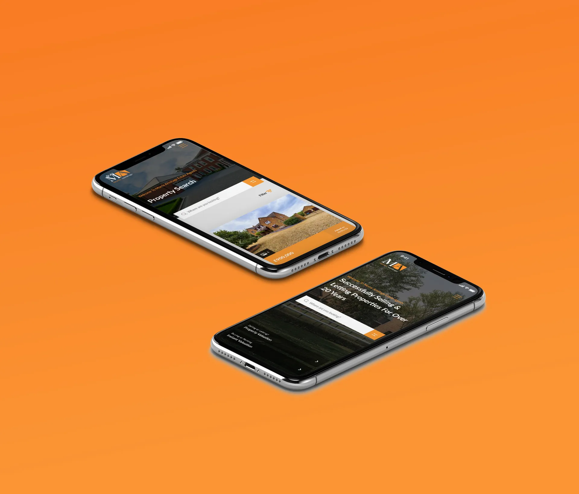 two iphones showing a real estate website