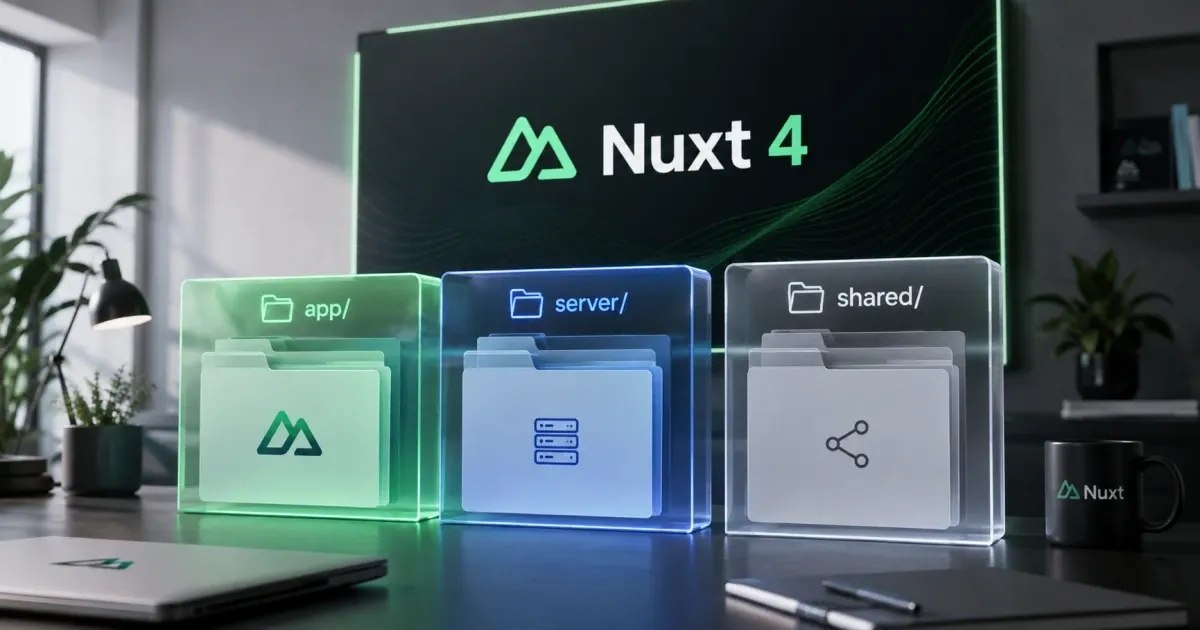 Separate modular layers representing Nuxt application, server, and shared code