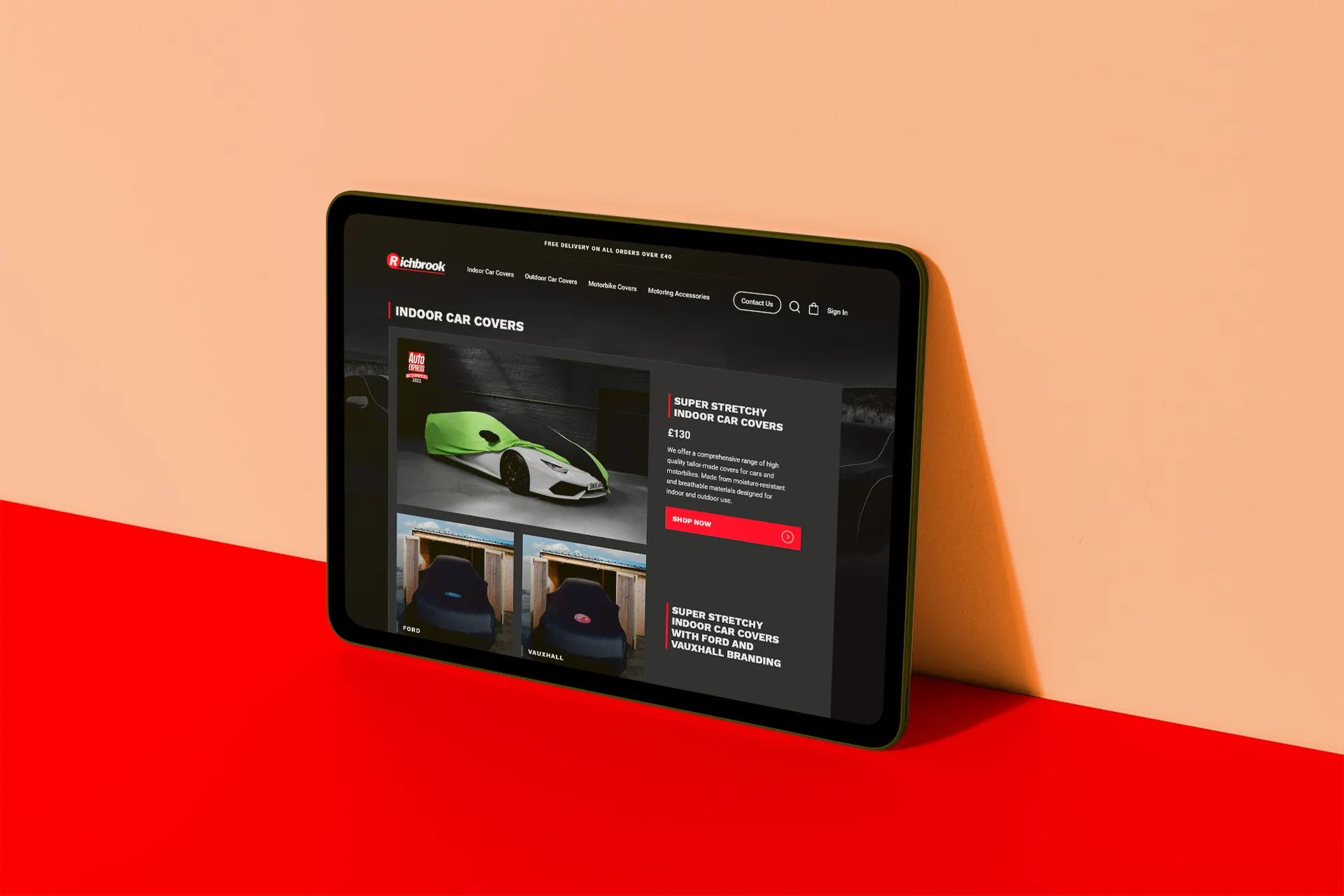 screenshot of as tablet displaying a Car Accessories Retailer website