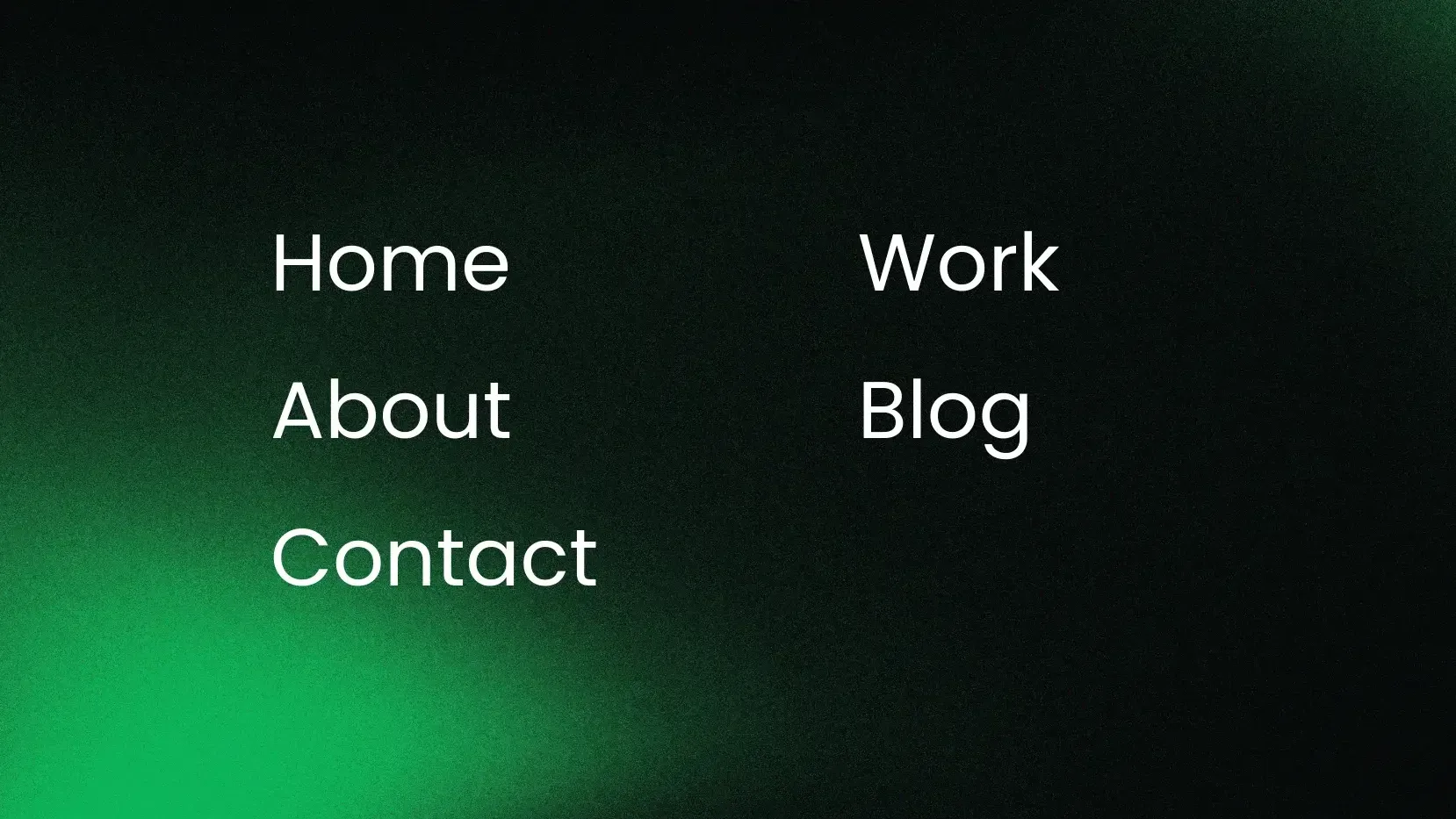 the old WordPress full-screen navigation overlay listing Home, About, Work, Blog, and Contact