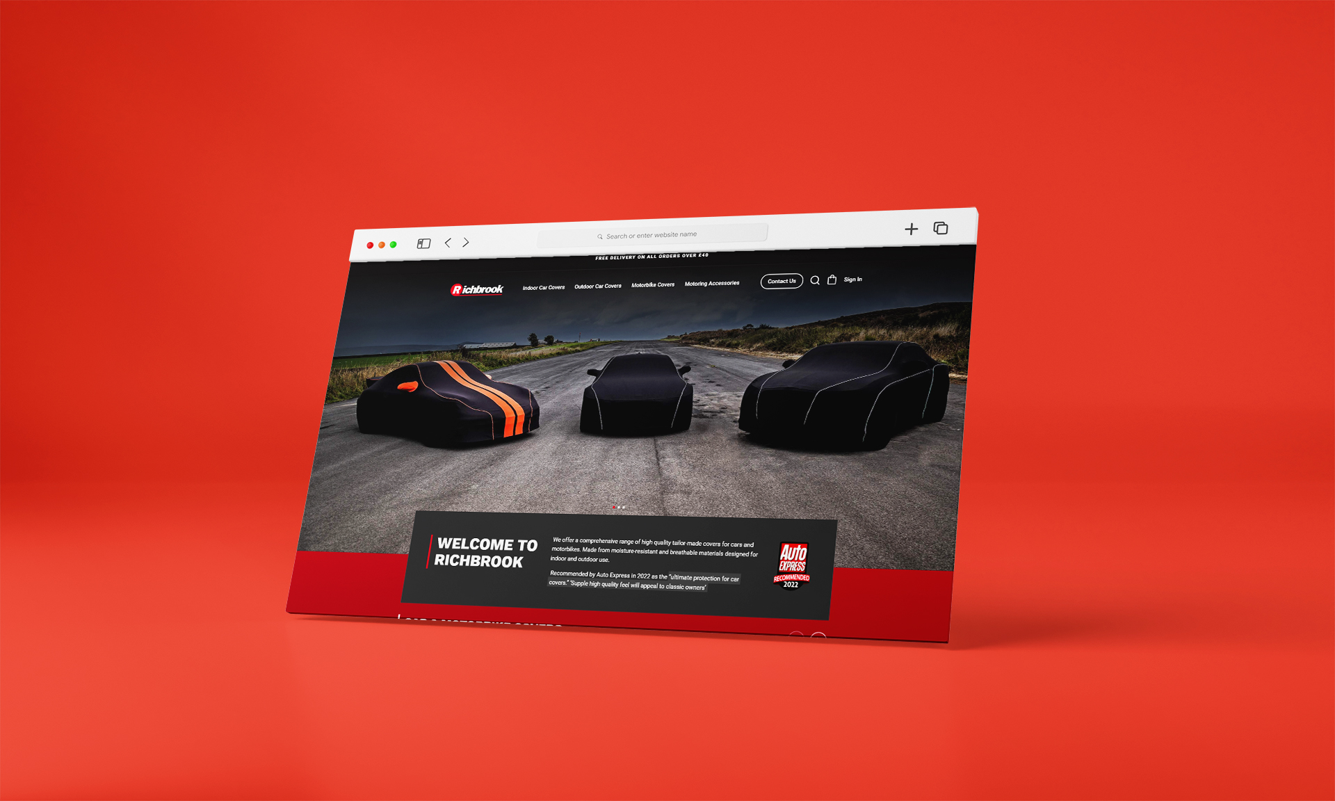 a red background image showing a Car Accessories Retailer homepage